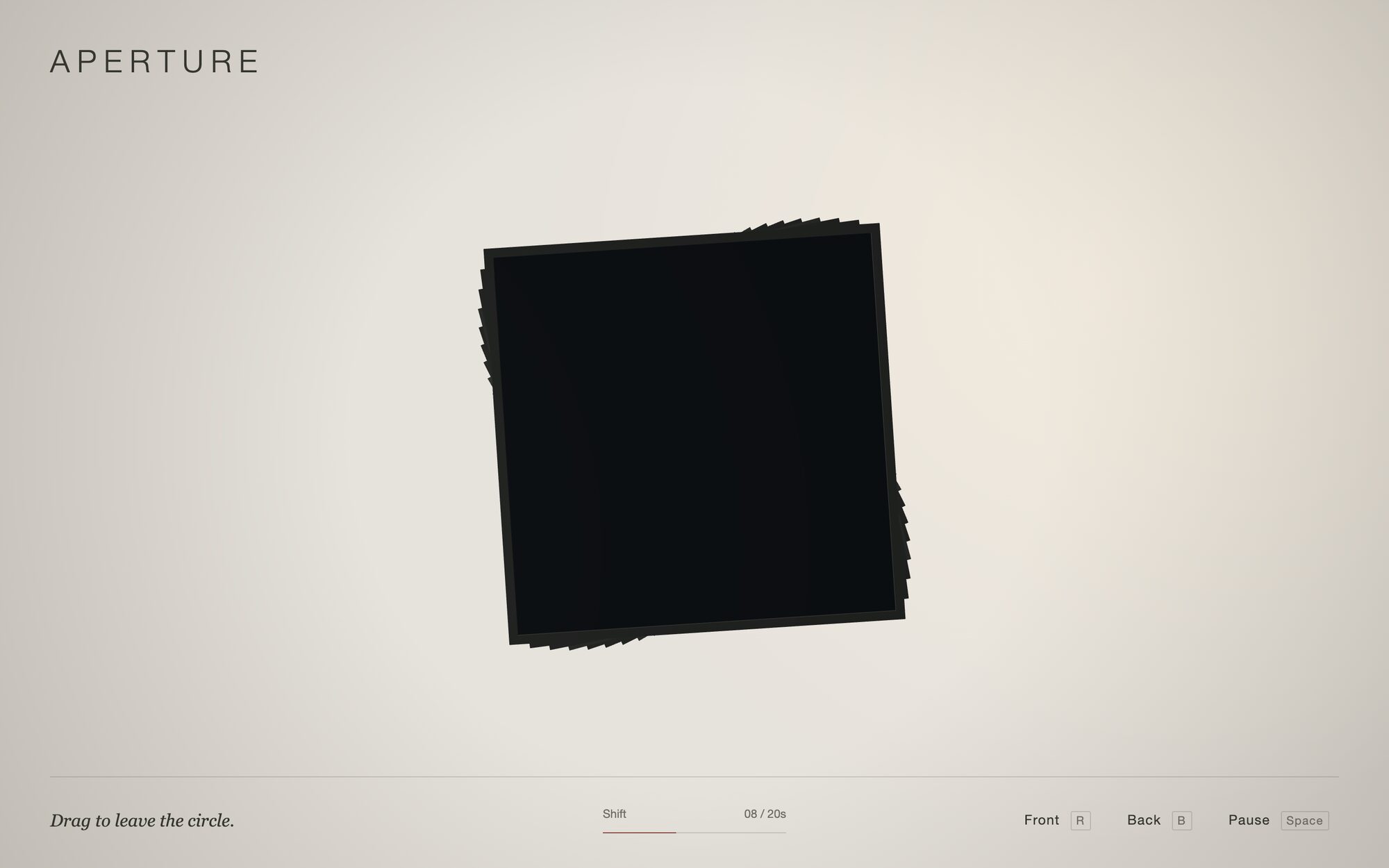 APERTURE from the back: one large dark square frame hides all the others