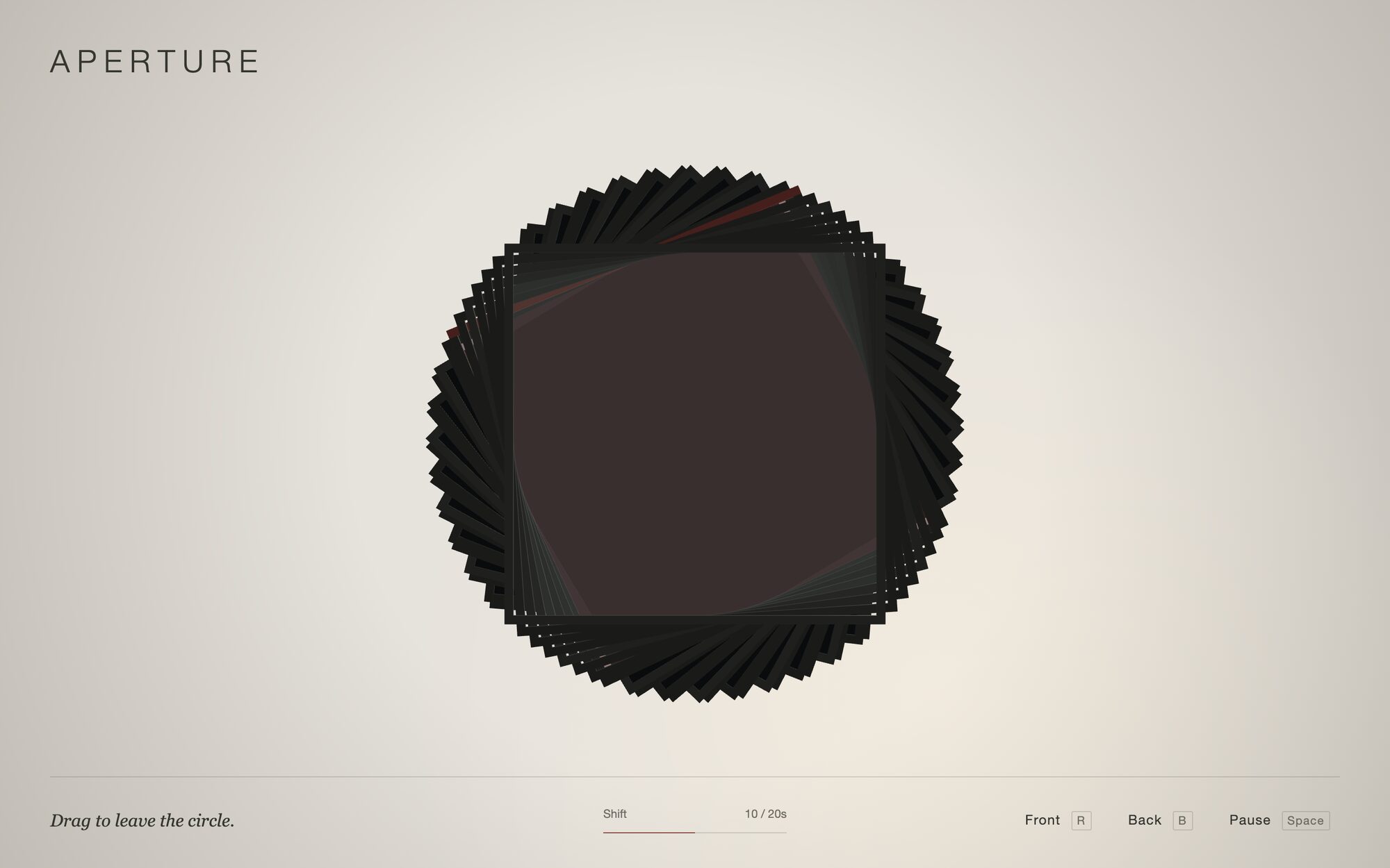 APERTURE from the front on the fourth cycle: every pane behind the red frame is dark and the window is nearly black