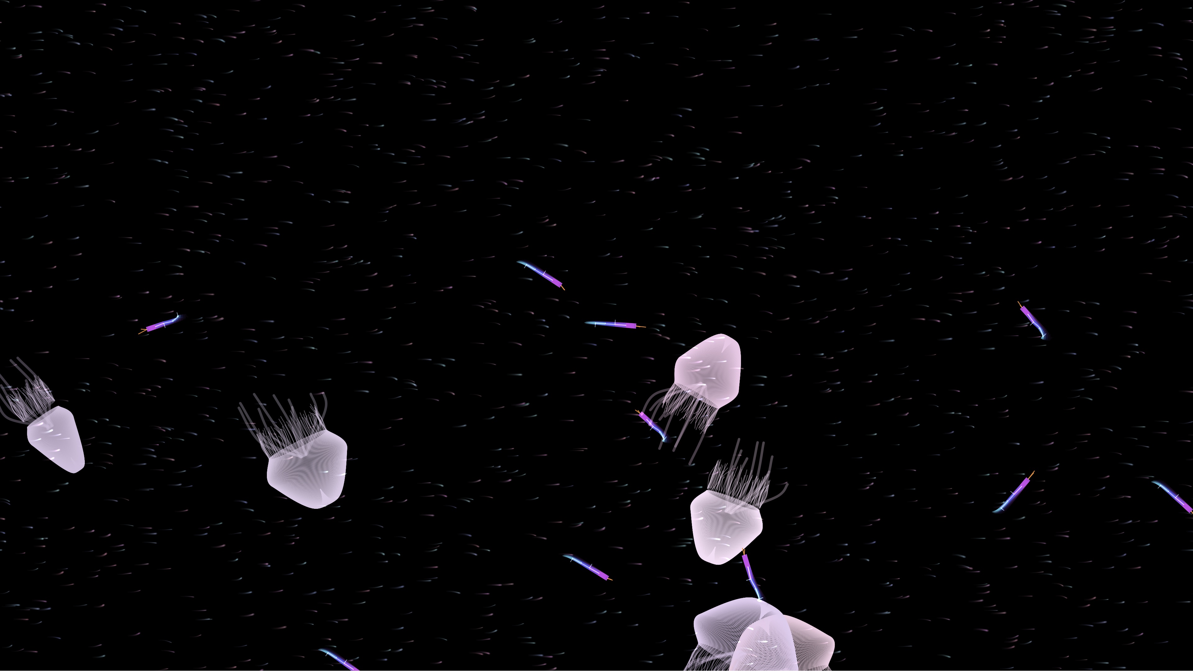 Jellyfish and particles floating in the digital ocean