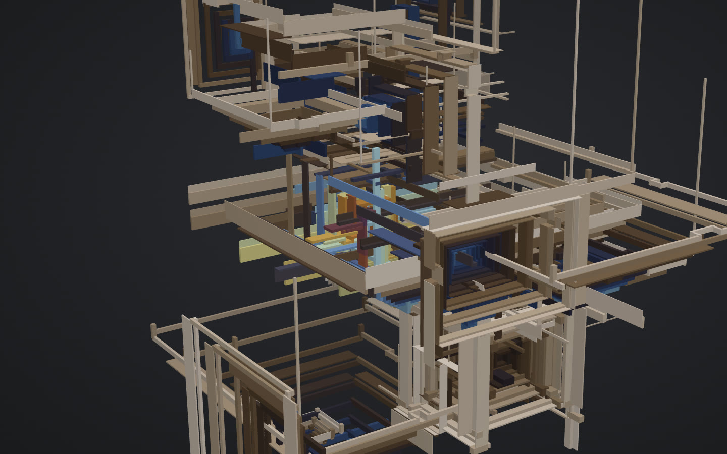 The same place after the pointer has left: a patch of gold, brown and blue bars in the silver structure