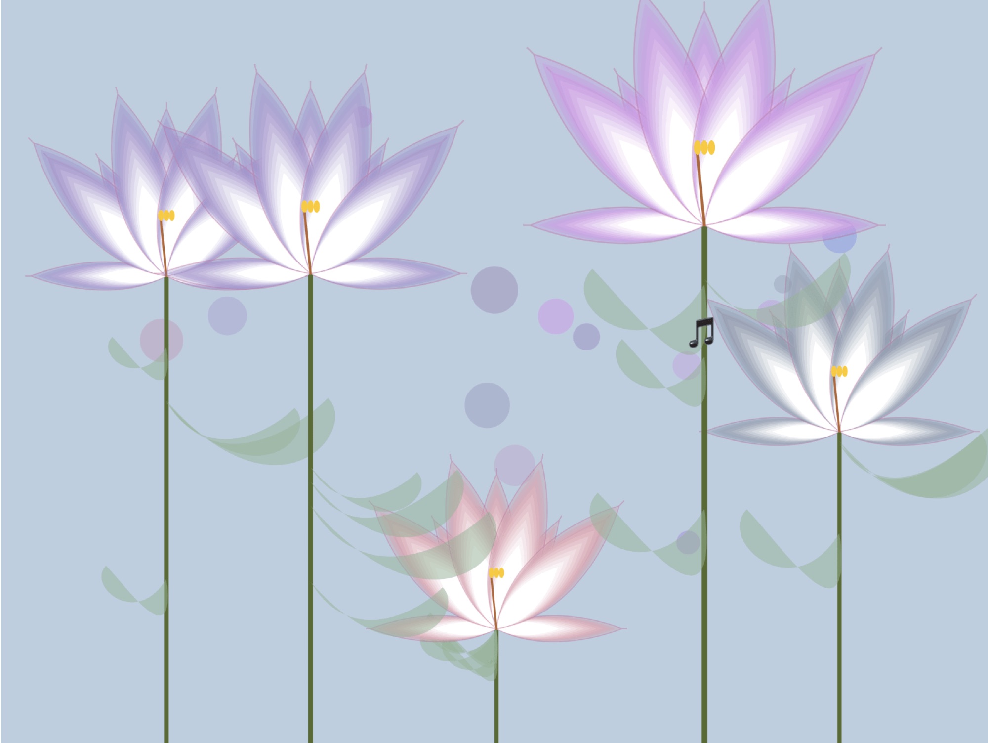 Lilies shifted toward violet and white after absorbing the colors of passing circles