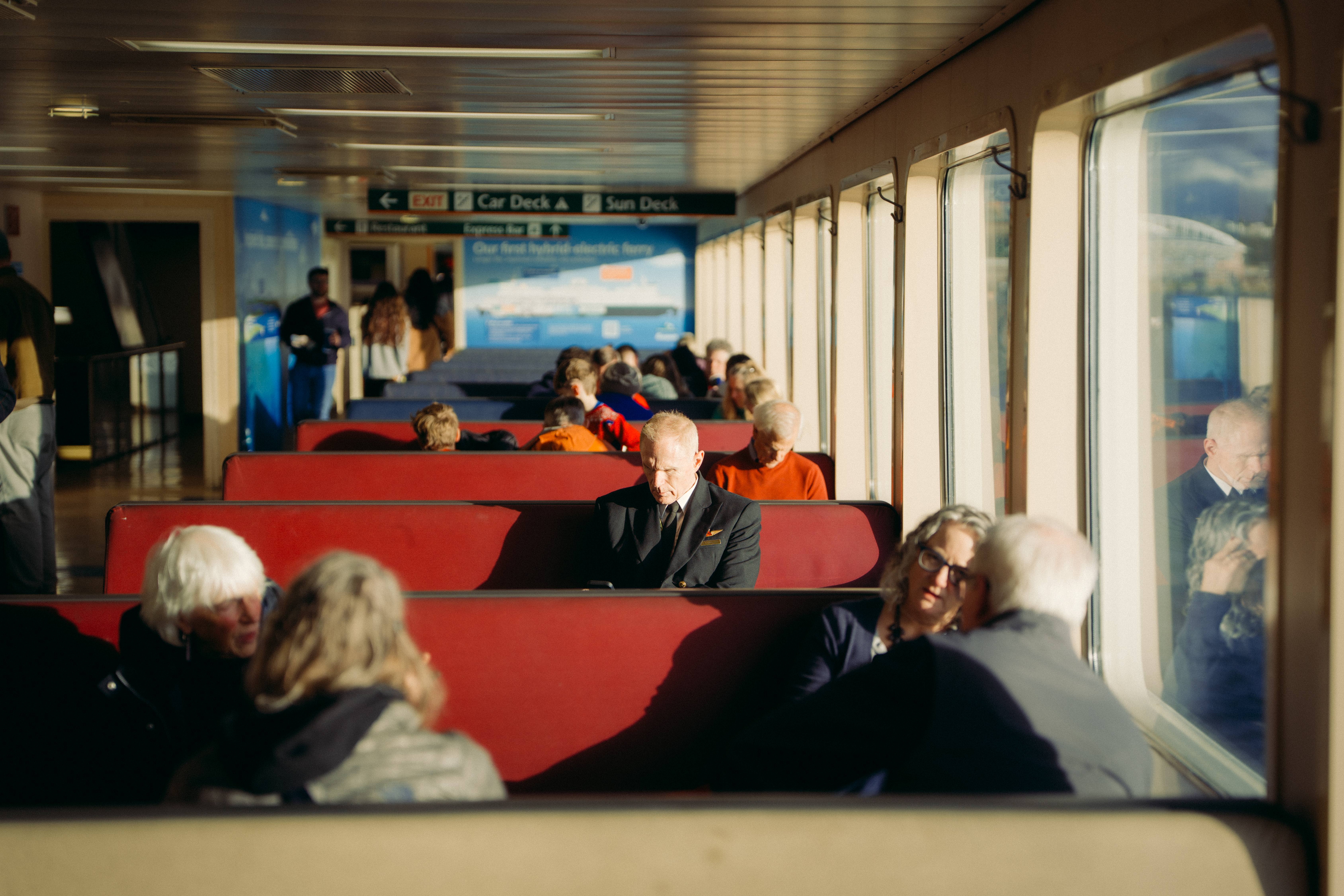 Solemn ferry captain among passengers