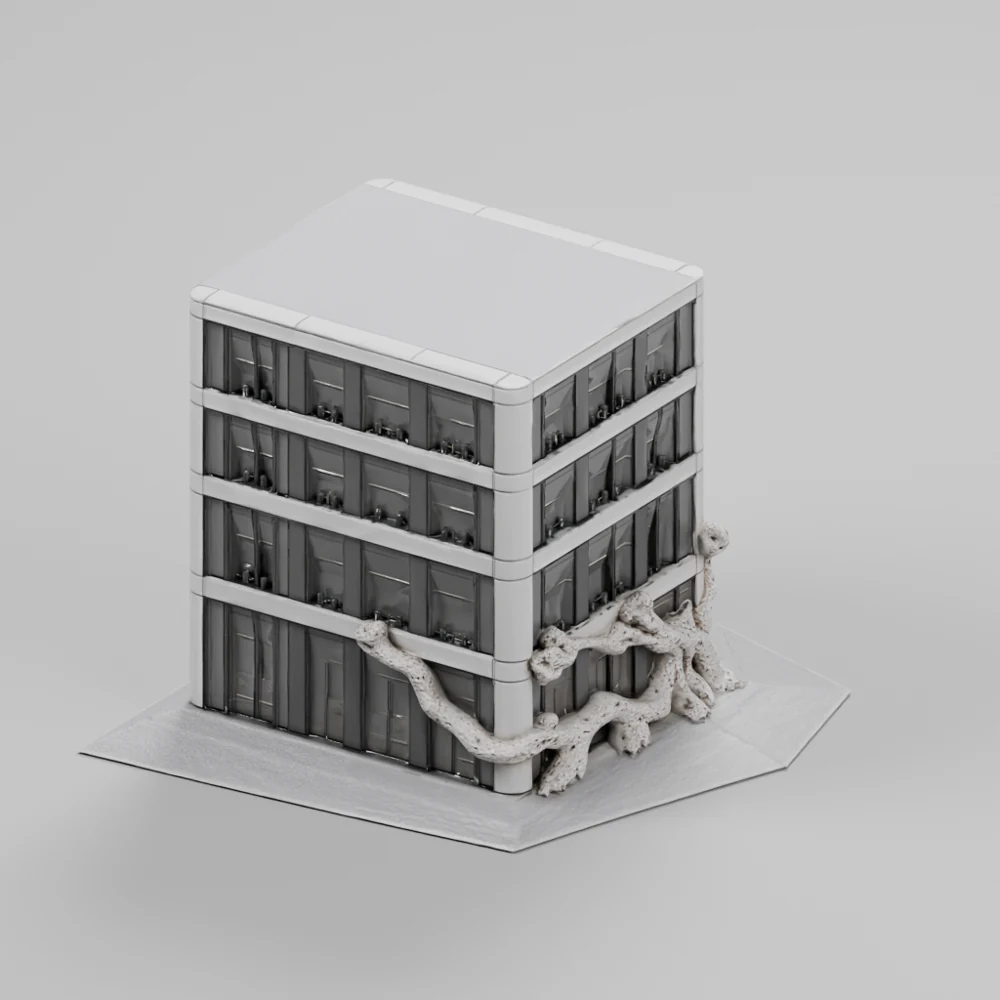 Actual Tripo source model, rendered in Blender. The dark windows are still part of the generated surface.