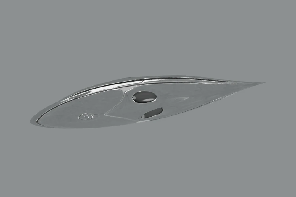 Actual Tripo hull GLB rendered in Blender / 17,202 triangles, before local outfitting.