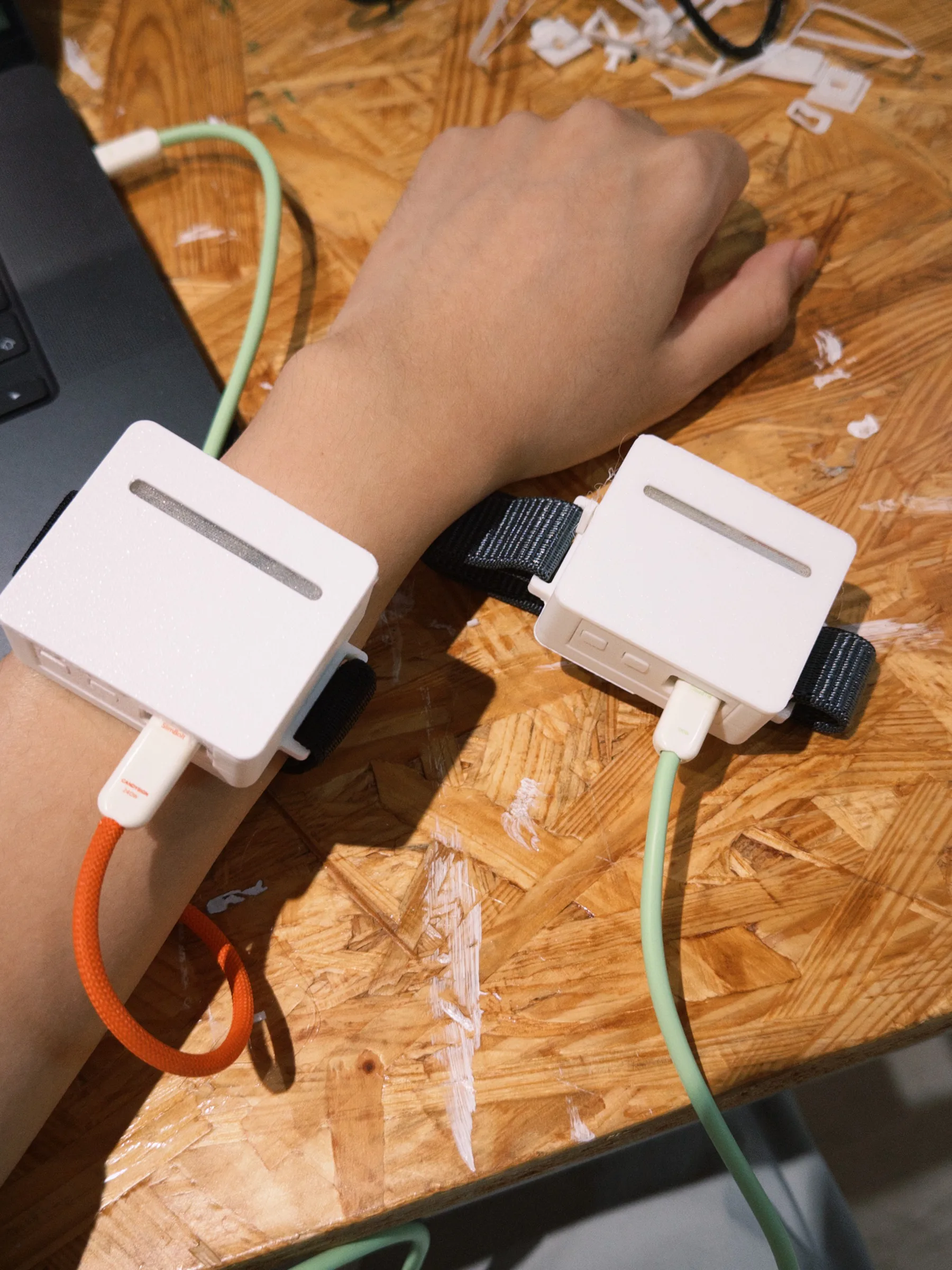 Actual on-wrist Fermata prototype used as the filming reference