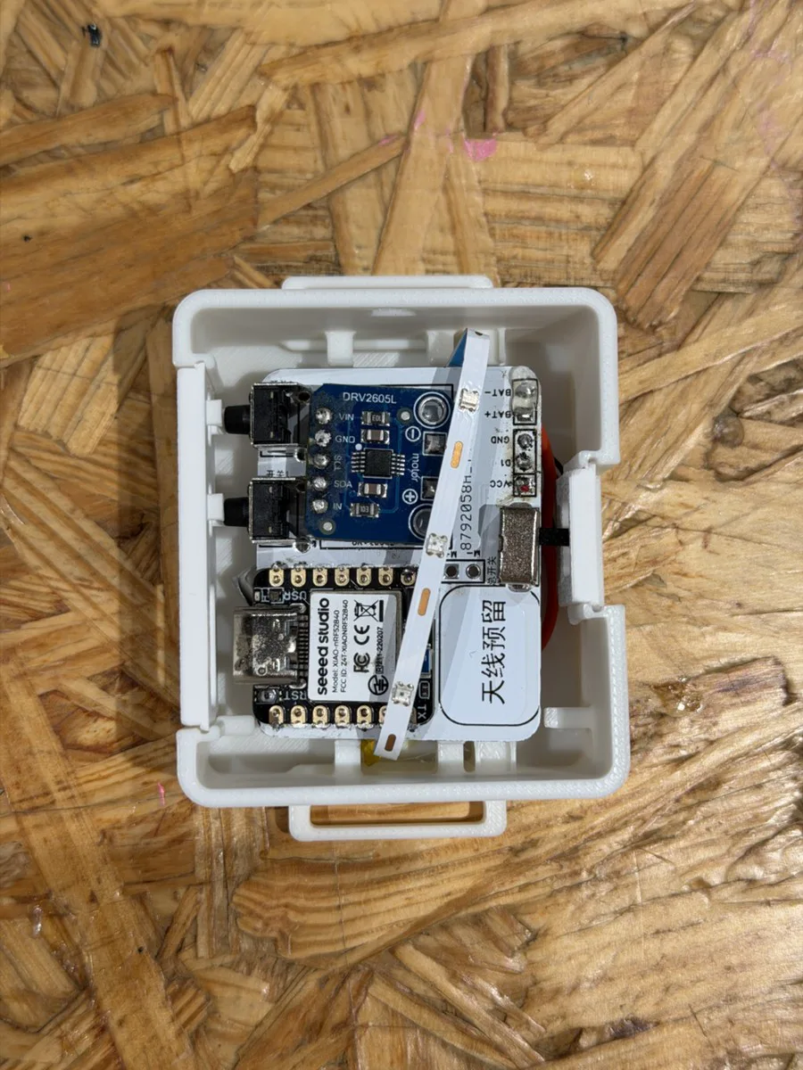 Open Fermata shell revealing its assembled electronics
