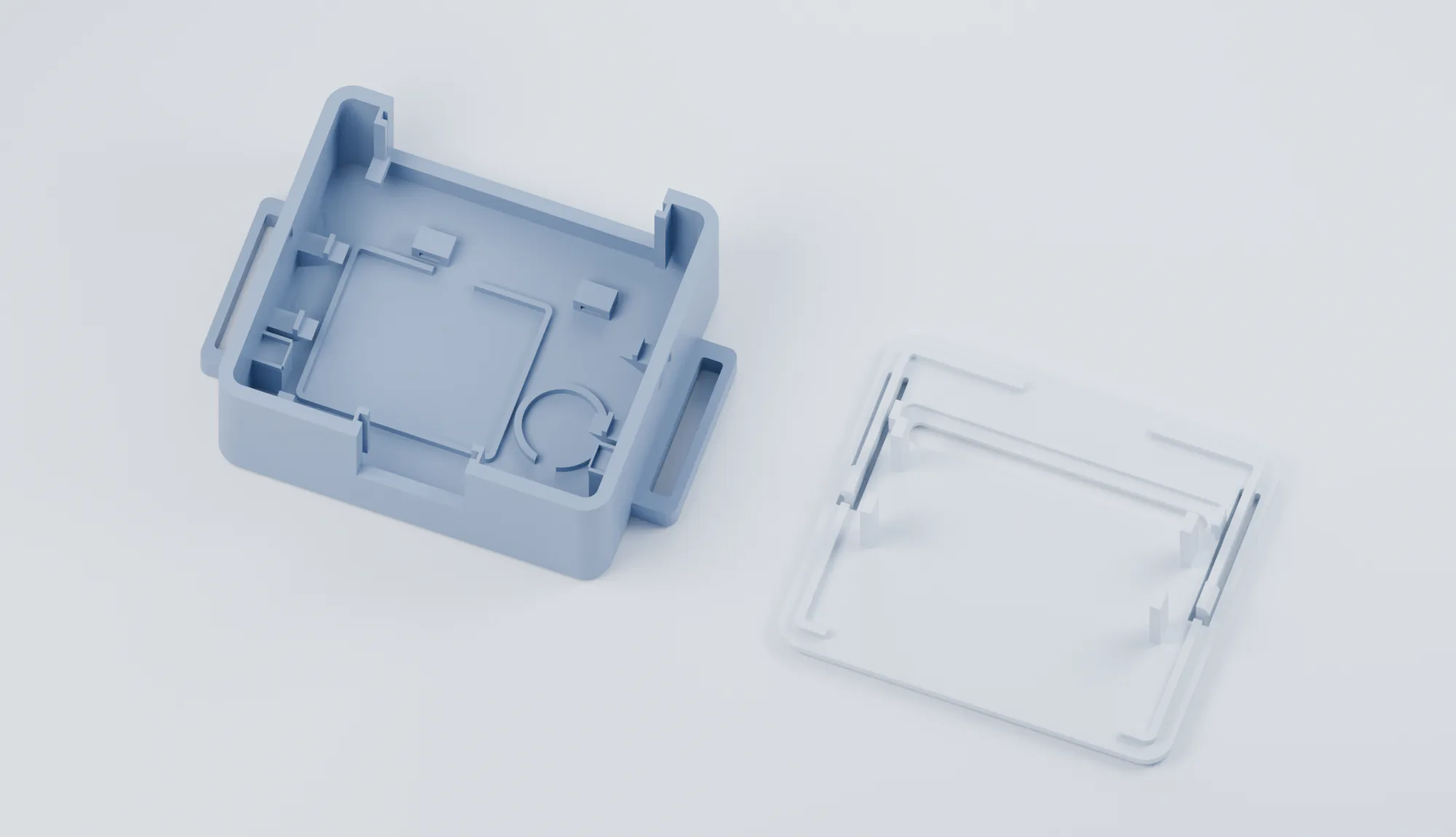 Geometry-derived render of the historical v1.0 snap-latch shell