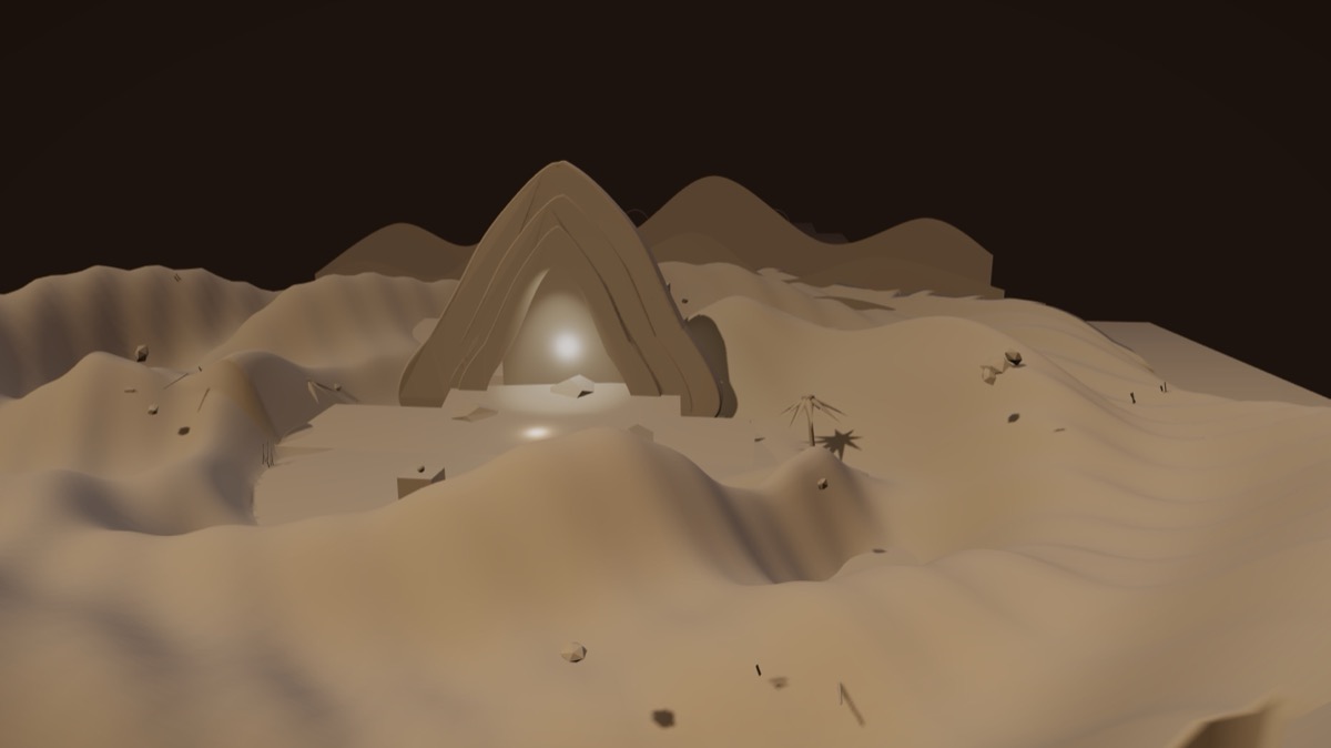 Clay render of the chapter-one oasis and arch
