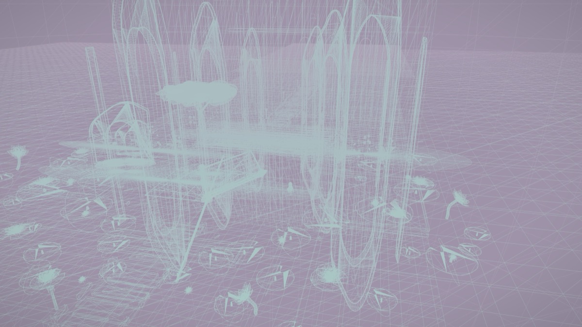 Wireframe render of the lotus court
